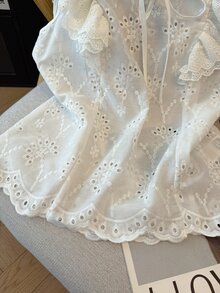 Franclia Women's White Casual Regular Length Plain Ruffle Cap Puff Sleeve Top With Tie Neck In Fabric - White - View 4