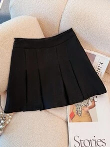 Franclia Falda mini plisada de unicolor casual, de verano - Negro - Ver 6
