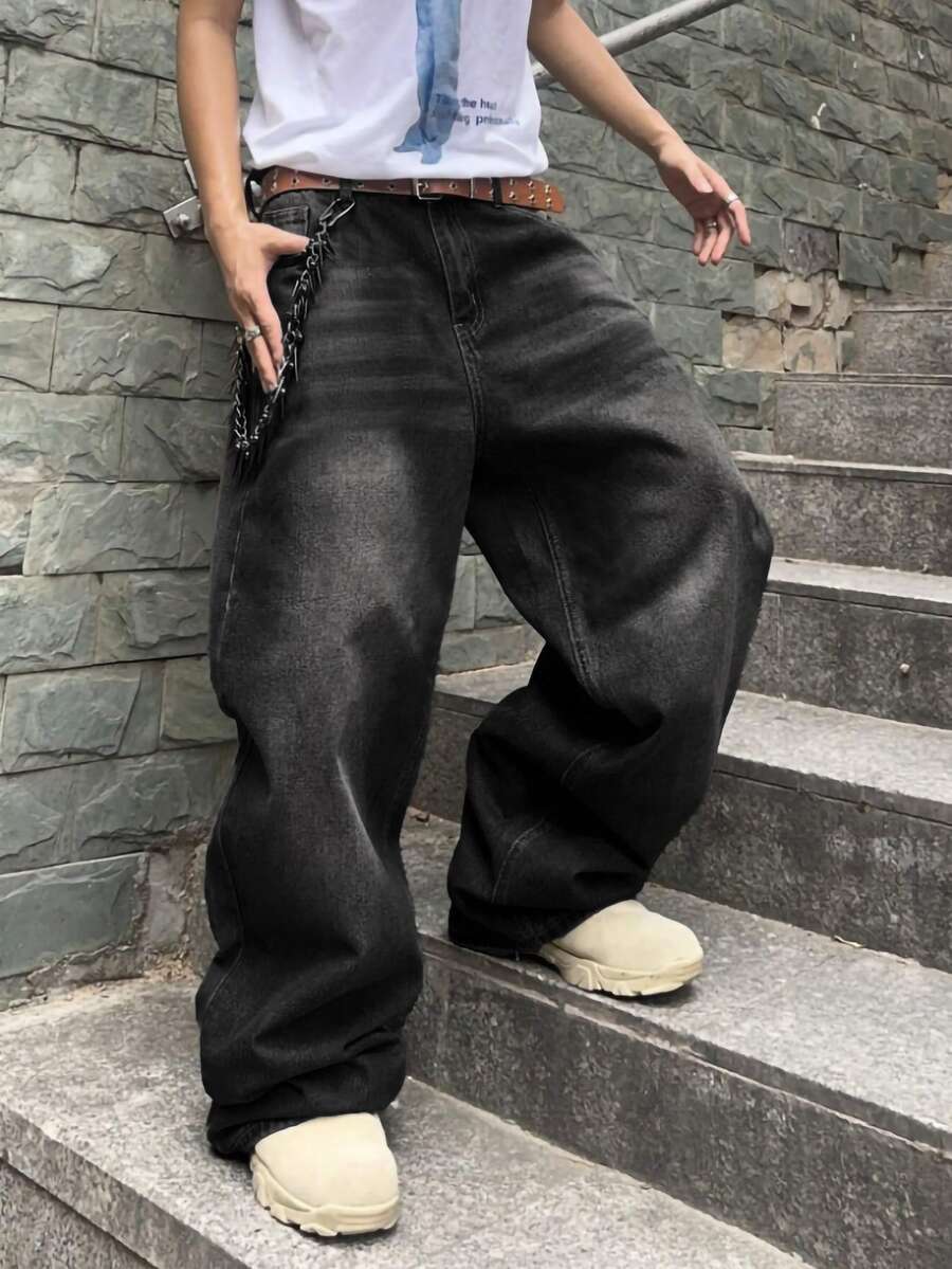 RivetRise 男士休闲简约牛仔裤,适合夏季 - 黑色 - 查看 1