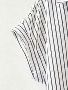Franclia 女款黑白條紋直條紋領口短袖捲袖寬鬆襯衫 極簡辦公城市度假休閒夏季 - 彩色 - 查看 6