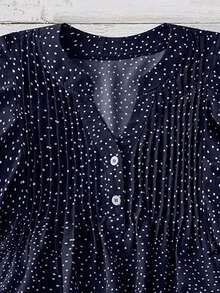 SHEIN Franclia Casual V-Neck Partial Open Ruffle Sleeve Polka Dot Shirt - Multicolor - View 4