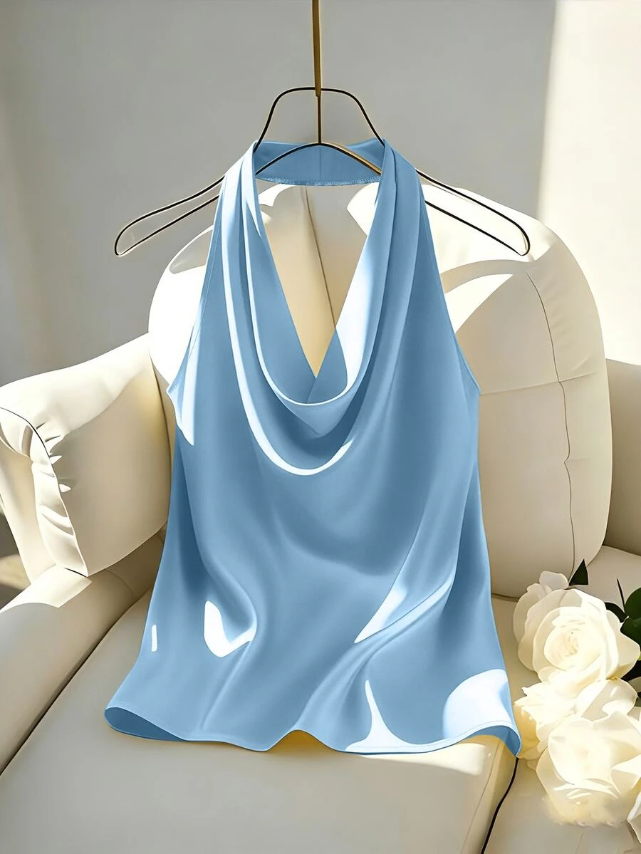 Franclia New Arrival Spring/Summer Halter Backless Fitted Women Tank Top - Baby Blue - View 1