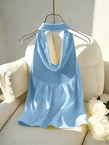 Franclia New Arrival Spring/Summer Halter Backless Fitted Women Tank Top - Baby Blue - View 2