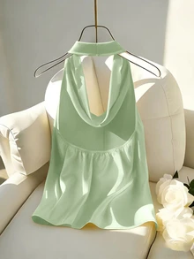 Franclia New Arrival Spring/Summer Halter Backless Fitted Women Tank Top - Mint Green - View 2