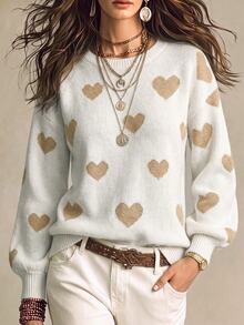 SHEIN PariChic Heart Pattern Drop Shoulder Sweater,Long Sleeve Tops Knit Pullover Fall Winter Sweater - Multicolor - View 2