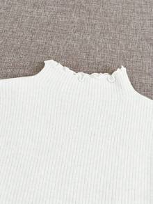SHEIN Fiorisel 高领荷叶边保暖修身毛衣，秋冬新款加厚长袖套头衫，长袖针织套头衫 - 白色 - 查看 5