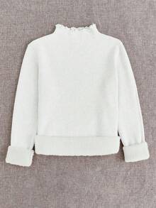 SHEIN Fiorisel 高领荷叶边保暖修身毛衣，秋冬新款加厚长袖套头衫，长袖针织套头衫 - 白色 - 查看 8