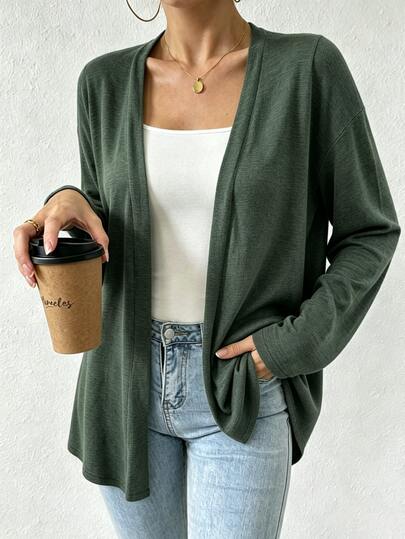 SHEIN Franclia Plus Size Women's Solid Color Casual Versatile Daily Wear Cardigan