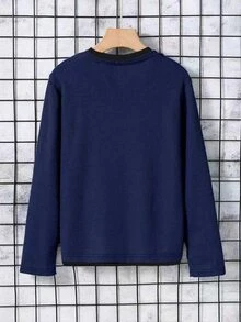SHEIN Explorewe Tween Boy Casual Loose Basic Loose Basic Waffle Fabric 2 In 1 T-Shirt, Suitable For Spring And Autumn Daily Commute School Navy Blue School - Navy Blue - View 2
