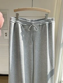 Comfortcana Plus Size Low Waist Drawstring Loose Straight Leg Sweatpants - Grey - View 7