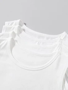 4pcs/Set Young Boy Simple Solid Color Comfortable Sleeveless Undershirts Autumn Fall - White - View 6