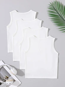 4pcs/Set Young Boy Simple Solid Color Comfortable Sleeveless Undershirts Autumn Fall - White - View 2