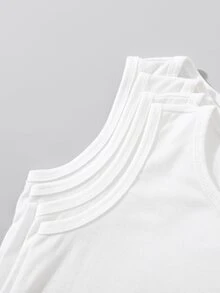 4pcs/Set Young Boy Simple Solid Color Comfortable Sleeveless Undershirts Autumn Fall - White - View 4