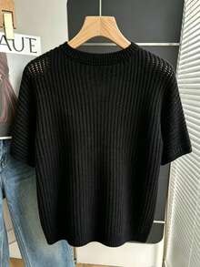 Resyla Plus Size Regular Crew Neck Short Sleeve Knit Top - Black - View 2