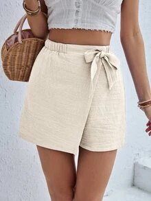 SHEIN Frenchy Comfy Bow Decor Summer Shorts, Women Casual Bottoms - Apricot - View 4