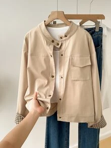 Plus Size Coats - Khaki - View 7