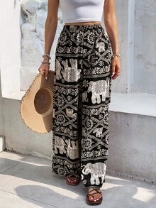 SHEIN Frenchy Minimalist Casual Daily Wear Trousers Winter Chic Flower Black Vacation Spring Holiday Resort - Black - View 7