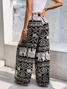 SHEIN Frenchy Minimalist Casual Daily Wear Trousers Winter Chic Flower Black Vacation Spring Holiday Resort - Black - View 2