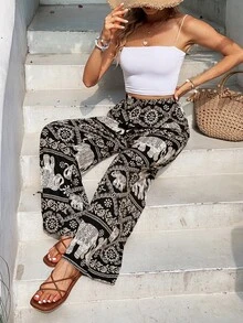SHEIN Frenchy Minimalist Casual Daily Wear Trousers Winter Chic Flower Black Vacation Spring Holiday Resort - Black - View 5
