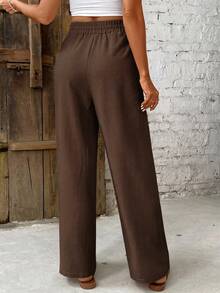 SHEIN Frenchy Women's Summer Solid Color Drawstring Waist Straight Leg Pants - Brown - View 3