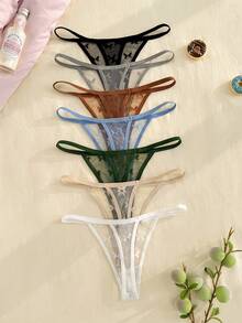 Eraneu 7pcs/Pack Fresh Butterfly Lace Thong Panties - Multicolor - View 2