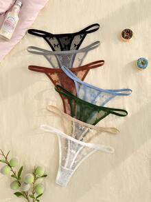 Eraneu 7pcs/Pack Fresh Butterfly Lace Thong Panties - Multicolor - View 1