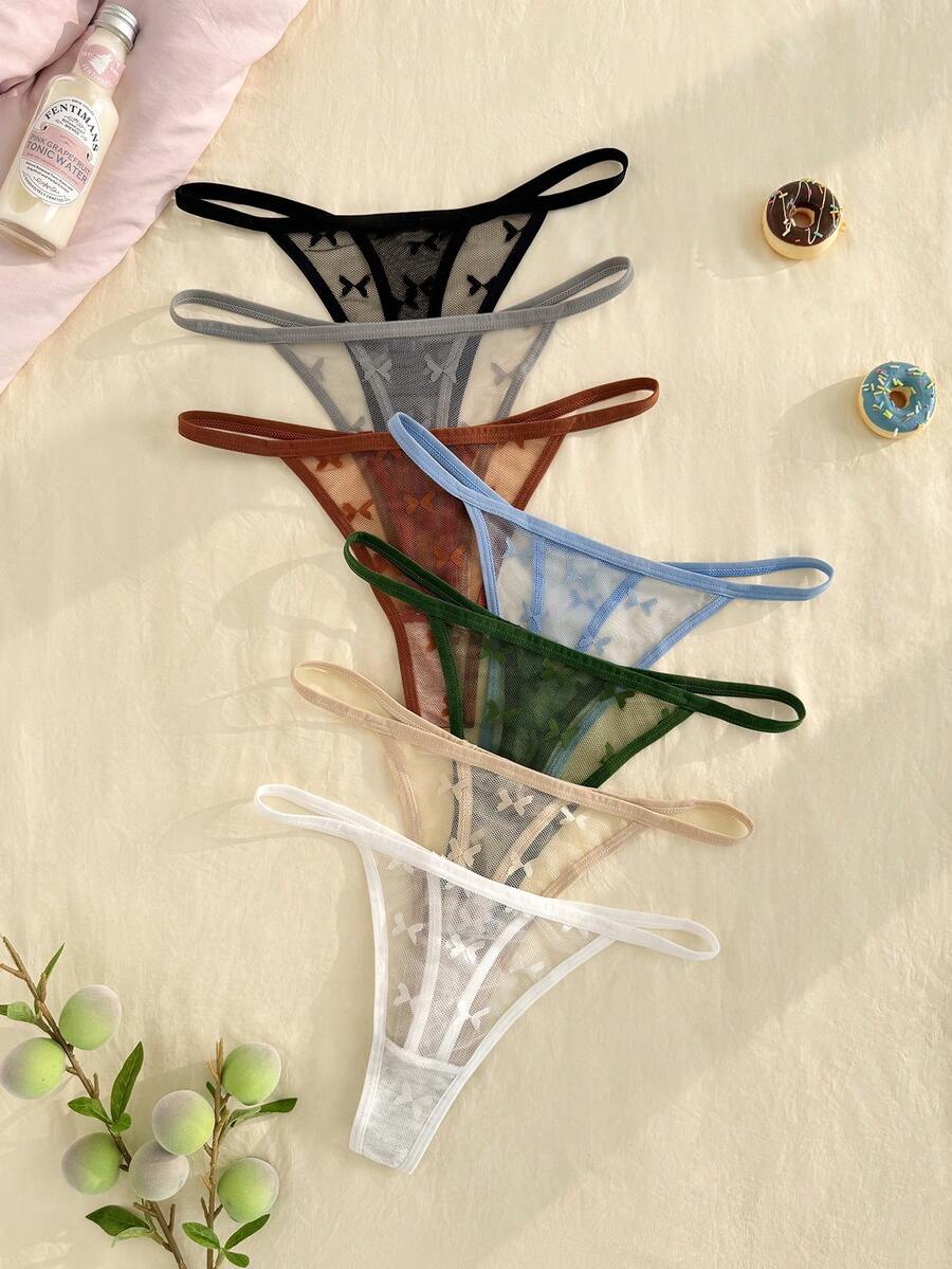 Eraneu 7pcs/Pack Fresh Butterfly Lace Thong Panties - Multicolor - View 1