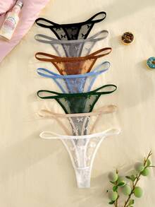Eraneu 7pcs/Pack Fresh Butterfly Lace Thong Panties - Multicolor - View 3