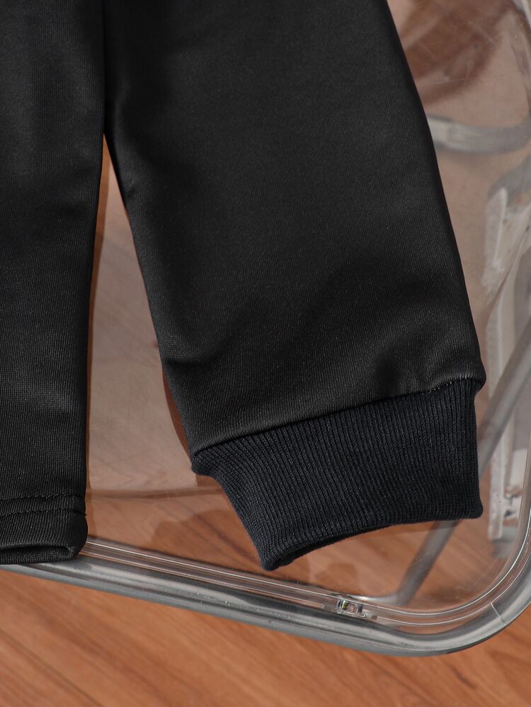 1 buah Atasan Lengan Panjang Leher Bulat untuk Remaja Laki-laki, Badan Hitam Polos dengan Desain Huruf Putih, Cocok untuk Dipakai di Dalam dan Luar Ruangan di Musim Semi dan Gugur - Hitam - View 6