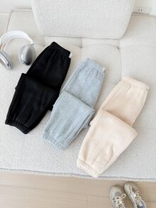 SHEIN 3件組男童休閒百搭保暖內裡鬆緊腰運動長褲 春/秋/冬款 兒童慢跑褲 多件組 - 彩色 - 查看 5