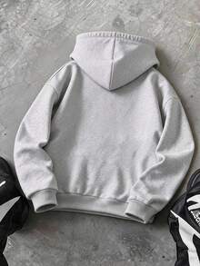 SHEIN Vacaura 1件青少年男孩休閒極簡壓紋套頭衛衣，舒適版型，秋冬新款，適合休閒運動穿著與多季節穿搭 - 灰色 - 查看 2