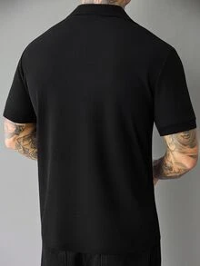 SLATEMANN Men's Summer Casual Versatile Solid Color Polo Shirt - Black - View 2