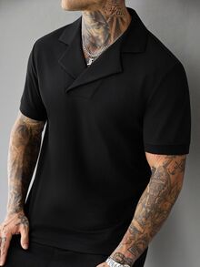SLATEMANN Men's Summer Casual Versatile Solid Color Polo Shirt - Black - View 3