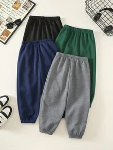 SHEIN 4件裝小男孩舒適時尚簡約實用長褲，適合生日、開學首日、假期穿著 - 彩色 - 查看 2