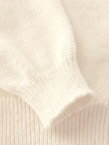 SHEIN 時尚休閒白色短版連帽針織開襟毛衣，秋季返校主日學院風小女孩大童女童鈕扣外套 - 米色 - 查看 5