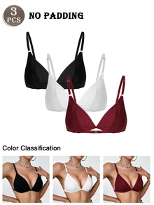 SHEIN 3pcs/Set Women's Wireless No Padding Bra - Multicolor - View 1