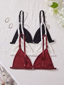 SHEIN 3pcs/Set Women's Wireless No Padding Bra - Multicolor - View 2