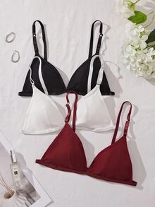 SHEIN 3pcs/Set Women's Wireless No Padding Bra - Multicolor - View 5