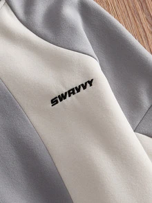 SWAVVY 男士針織時尚休閒寬鬆長袖連帽衫，附英文刺繡 - 彩色 - 查看 2