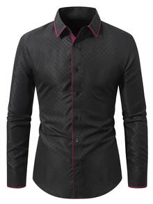 Core Aspect Men's Long Sleeve Colorblock Versatile Business Casual Shirt - Black - View 3