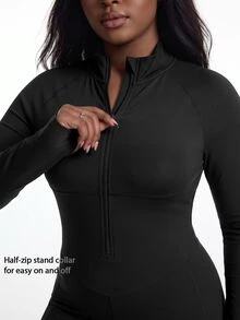 Innovista Innovista Women's Long Sleeve Mesh Panel Plus Size Sports Jumpsuit Gym Jumpsuit Workout Jumpsuit Sportswear Activewear Compression Body Shaping Booty Lift Fall - Black - View 7