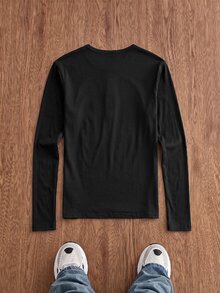 ESTAVOR Men's Solid Color Button Half-Placket Long Sleeve Casual T-Shirt - Black - View 4