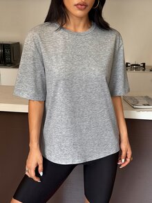 Muchica 女款簡約百搭短袖運動T恤，適合日常穿著 - 灰色 - 查看 5