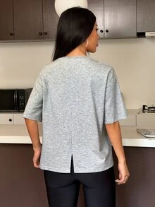 Muchica 女款簡約百搭短袖運動T恤，適合日常穿著 - 灰色 - 查看 6