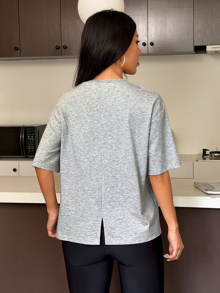 Muchica Women's Light Grey Crew Neck Short Sleeve Loose Fit High Stretch Breathable Quick Dry Sports Tank Top Gym Running Training Activewear Everyday Basic - Grey - View 4