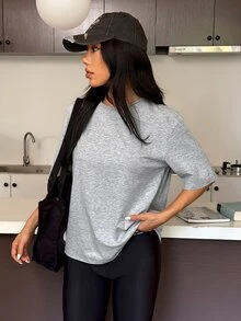 Muchica 女款簡約百搭短袖運動T恤，適合日常穿著 - 灰色 - 查看 10