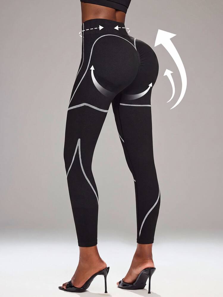 Innovista Innovista Women's Line Print High Waist Leggings Seamless Compression Booty Lift Squat Proof High Stretch Gym Yoga Running Training Activewear - Black - View 1