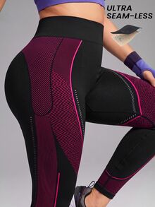 Innovista Innovista WWomen's Plus Size Seamless Wavy Striped Leggings High Waist Booty Lift High Stretch Squat Proof Compression Gym Yoga Running Activewear - Black - View 4