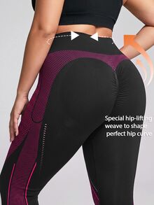 Innovista Innovista WWomen's Plus Size Seamless Wavy Striped Leggings High Waist Booty Lift High Stretch Squat Proof Compression Gym Yoga Running Activewear - Black - View 3
