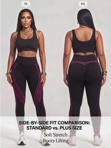 Innovista Innovista WWomen's Plus Size Seamless Wavy Striped Leggings High Waist Booty Lift High Stretch Squat Proof Compression Gym Yoga Running Activewear - Black - View 1